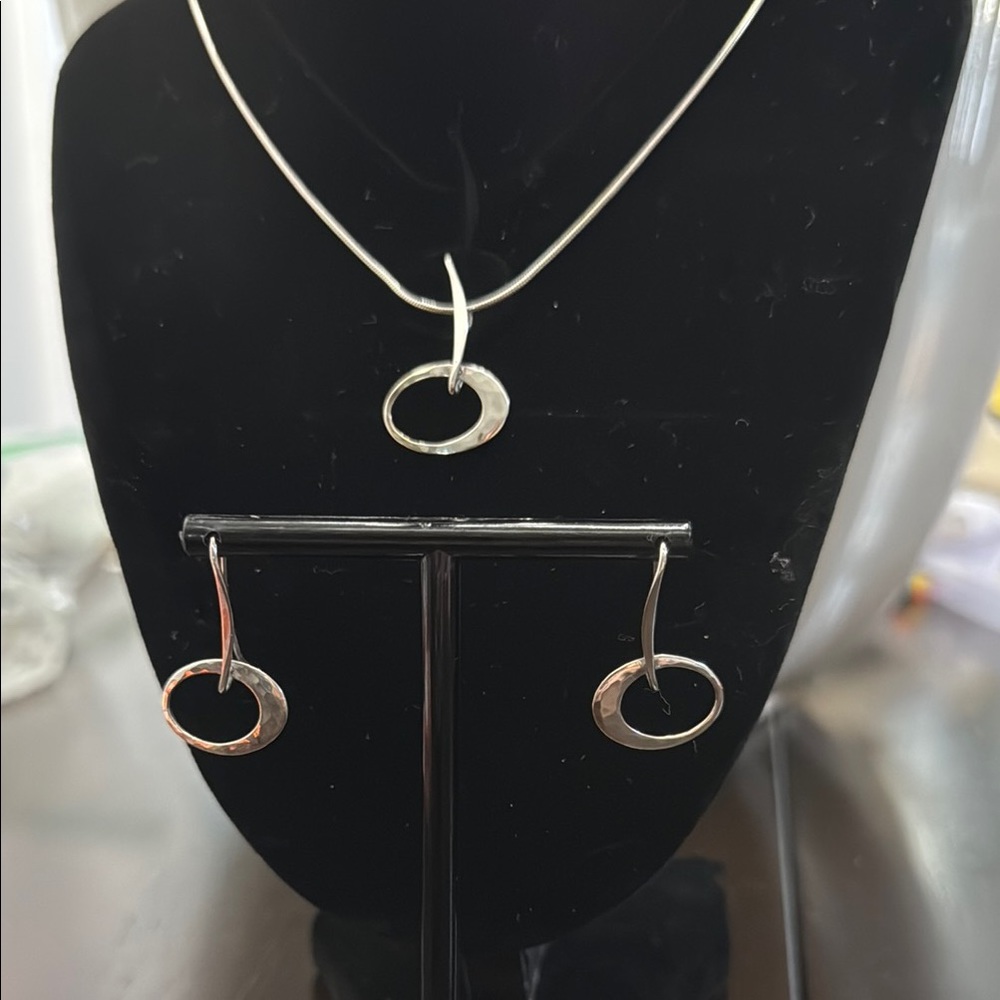 Ed Levin Petite Elliptical Pendant and Matching Earrings